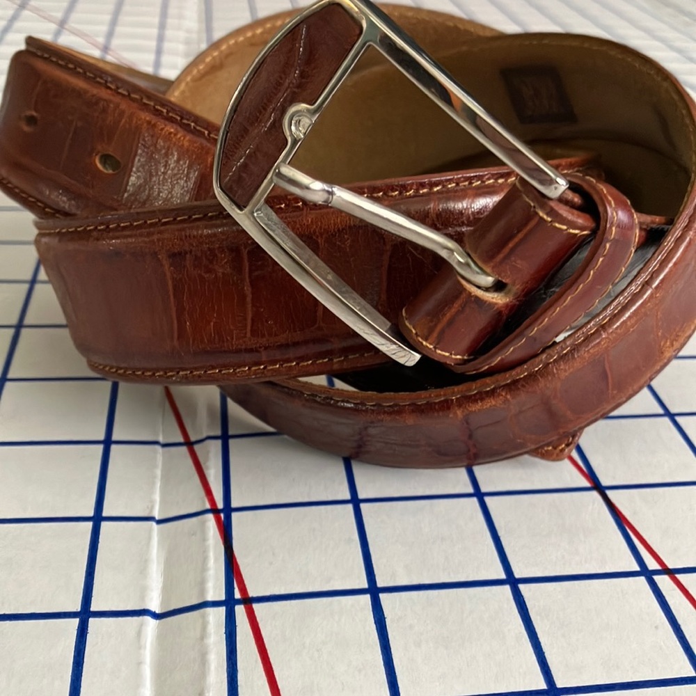 GFA Near New Mens Dress Belt sz 48” X 1-3/8” Croc Embossed Real Leather Lebanon